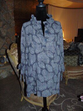 Terra SJ Apparel Cotton Top Blouse Black Gray Floral Henley Button Up Popover XL